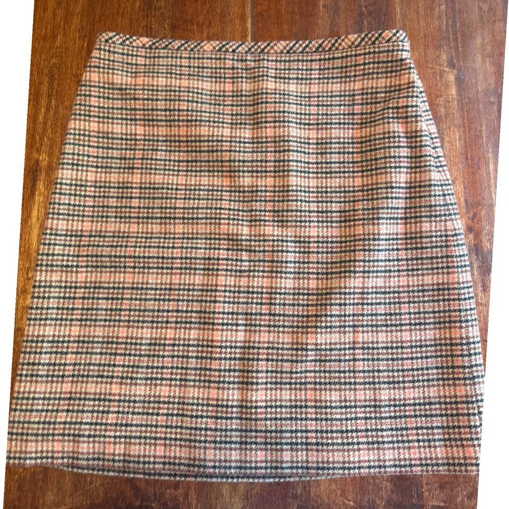 Talbots Plaid A-Line Mini‎ Skirt Womens 6 Pink Tan Wool Blend Tweed VN5238